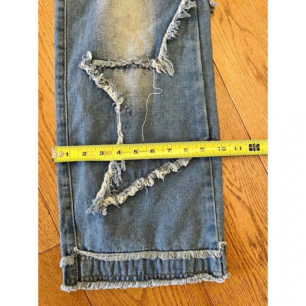 YASUYUAN Men's Blue Wide-Leg Denim Jeans Distressed Fringe Cotton Polyester 30 - Picture 9 of 15